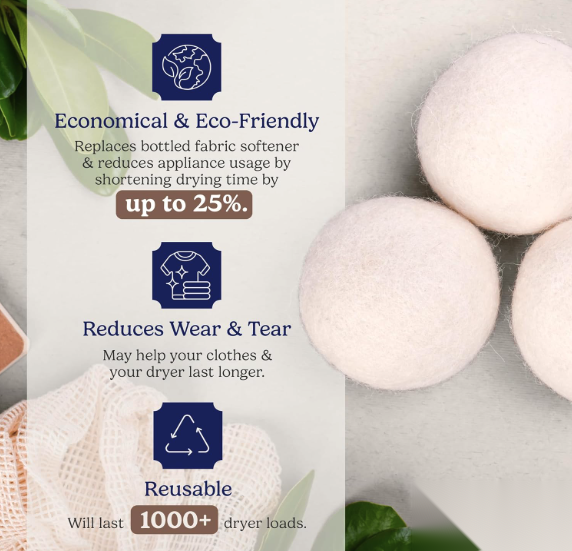 Cozycache Natural Fabric Softener Laundry Wool Dryer Balls