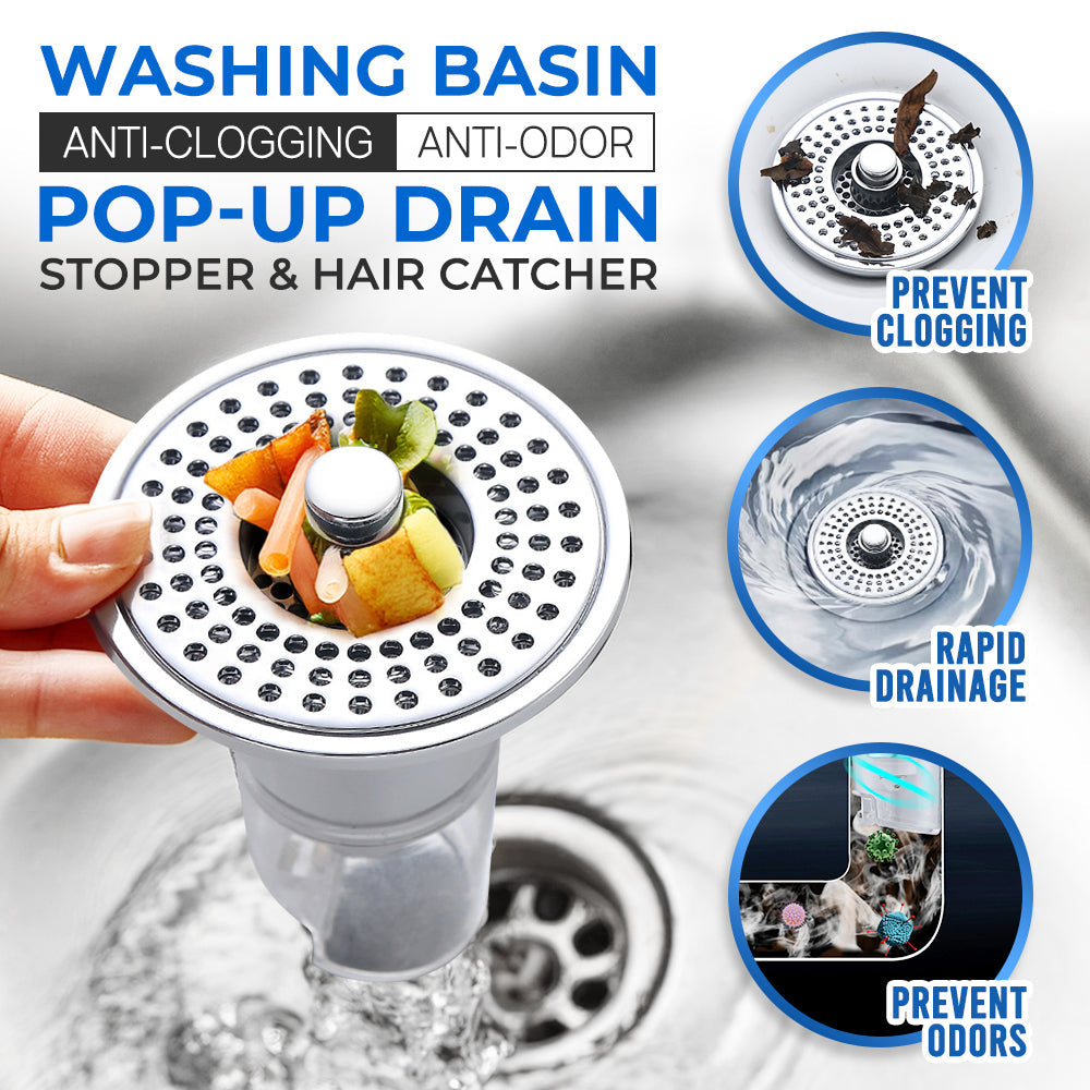 GFOUK™ Stainless Steel Washing Basin Anti-Clogging Anti-odor Pop-up Drain Stopper & Hair Catcher