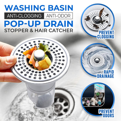 GFOUK™ Stainless Steel Washing Basin Anti-Clogging Anti-odor Pop-up Drain Stopper & Hair Catcher