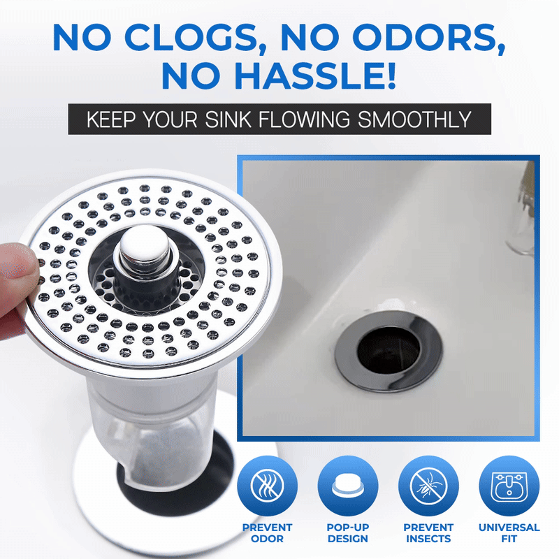GFOUK™ Stainless Steel Washing Basin Anti-Clogging Anti-odor Pop-up Drain Stopper & Hair Catcher
